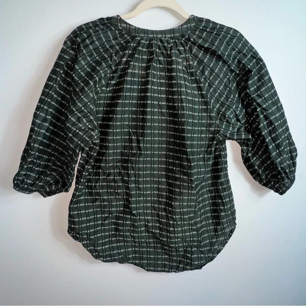 Apiece Apart Mitte Striped Top forest green stripe XS peasant blouse cotton silk - Picture 10 of 14